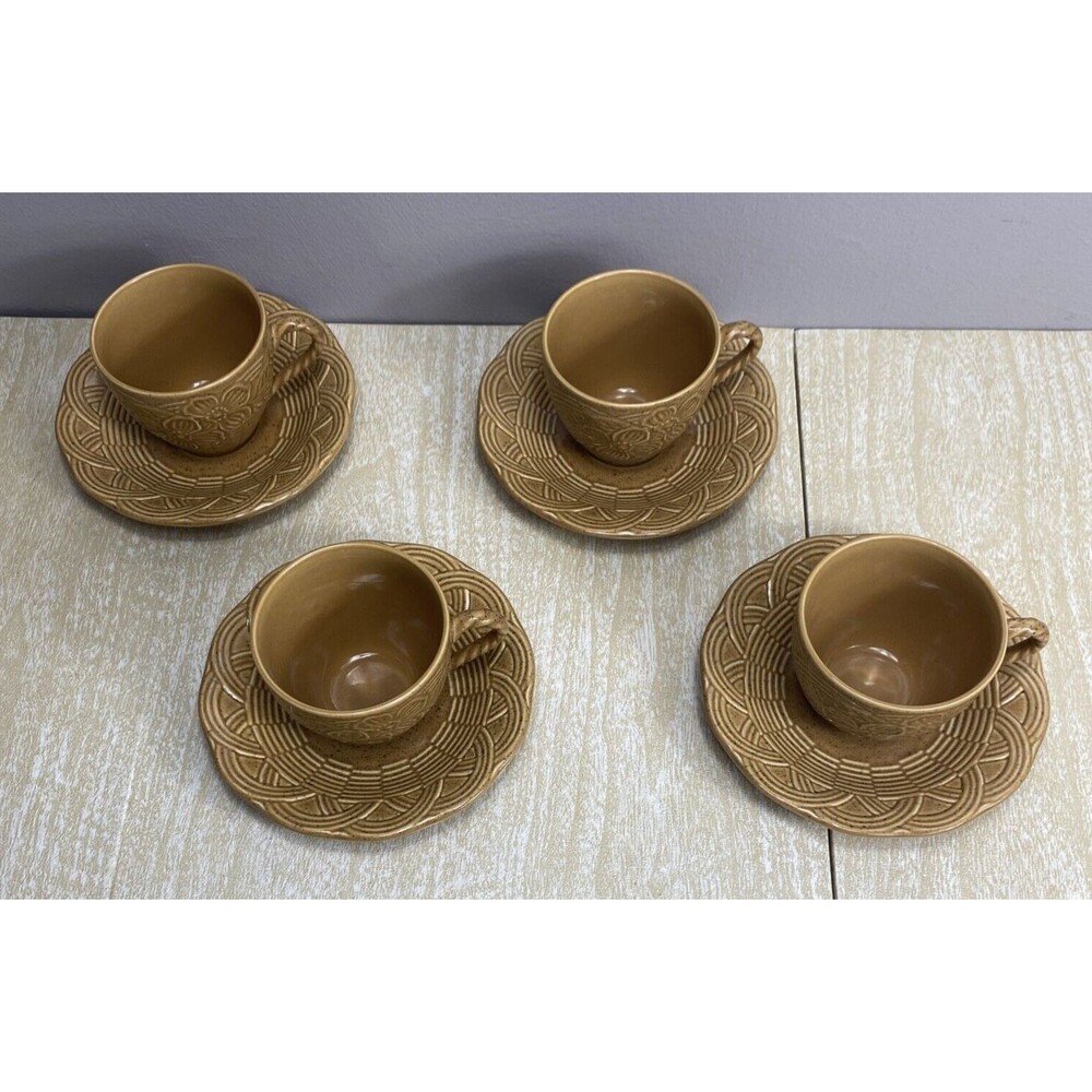 Vintage Mikasa Flower Basket Topaz EE901 4 Cups and 4 Saucers